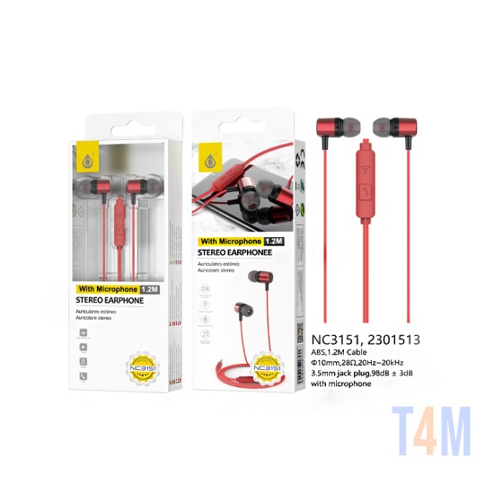 ONEPLUS EARPHONES NC3151 RJ WITH MICROPHONE AND MULTIFUNCTIONAL BUTTON 1.2M RED
